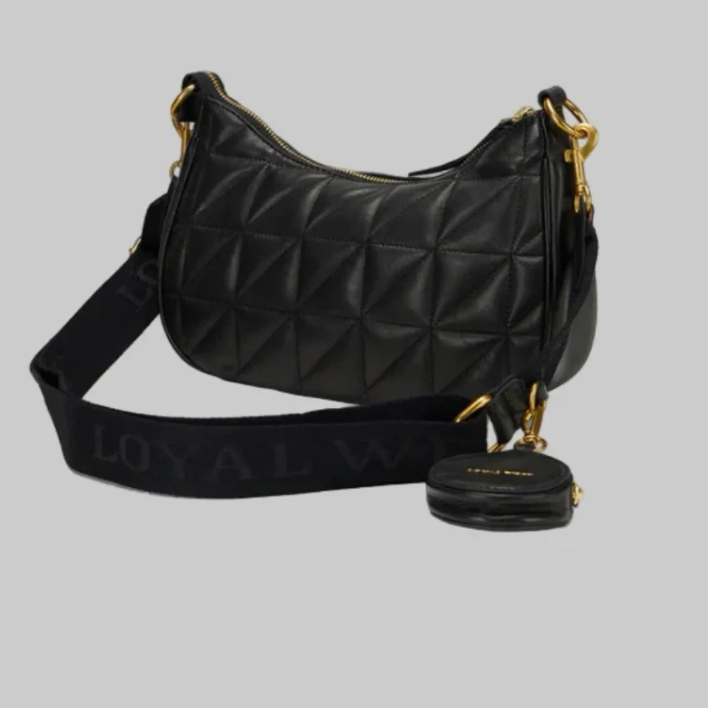 Loyal West Brand Joe Leather Quilted White or Black Quilted Shoulder Bag - Picture 5 of 8